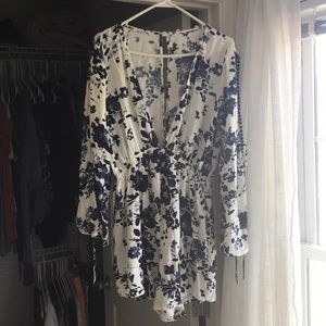 Blue & White Flower Romper